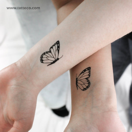 Tatuajes temporales de media mariposa a juego - Juego de 3 + 3