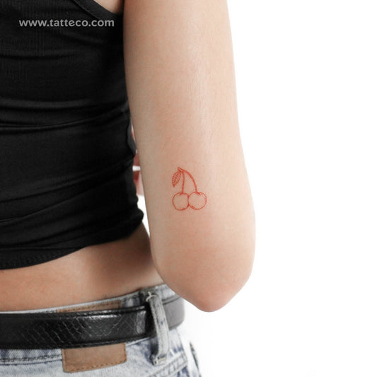 Tatuaje temporal de pareja de cerezas rojas - Juego de 3