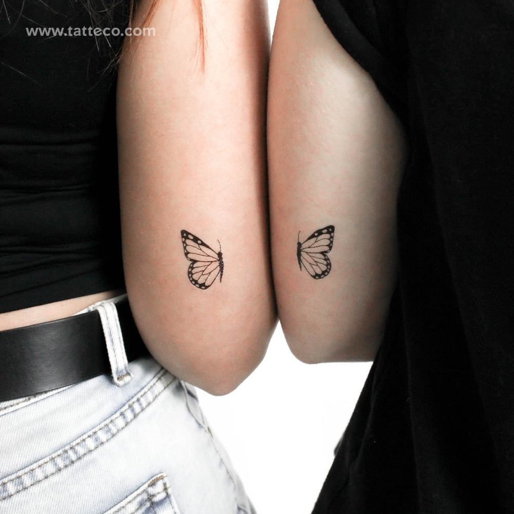 Tatuajes temporales de media mariposa a juego - Juego de 3 + 3