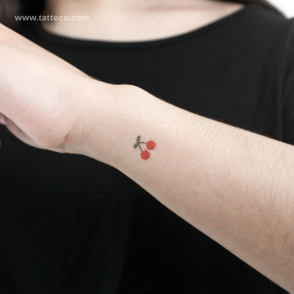 Tiny Cherry Temporary Tattoo - Set of 3, image size:1000x1000