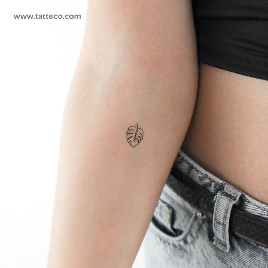 Fine Line Monstera Leaf Temporary Tattoo - Set of 3