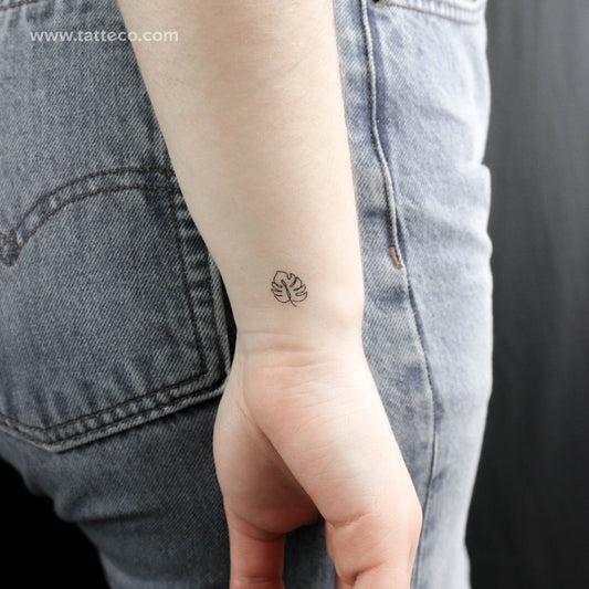 Fine Line Monstera Leaf Temporary Tattoo - Set of 3