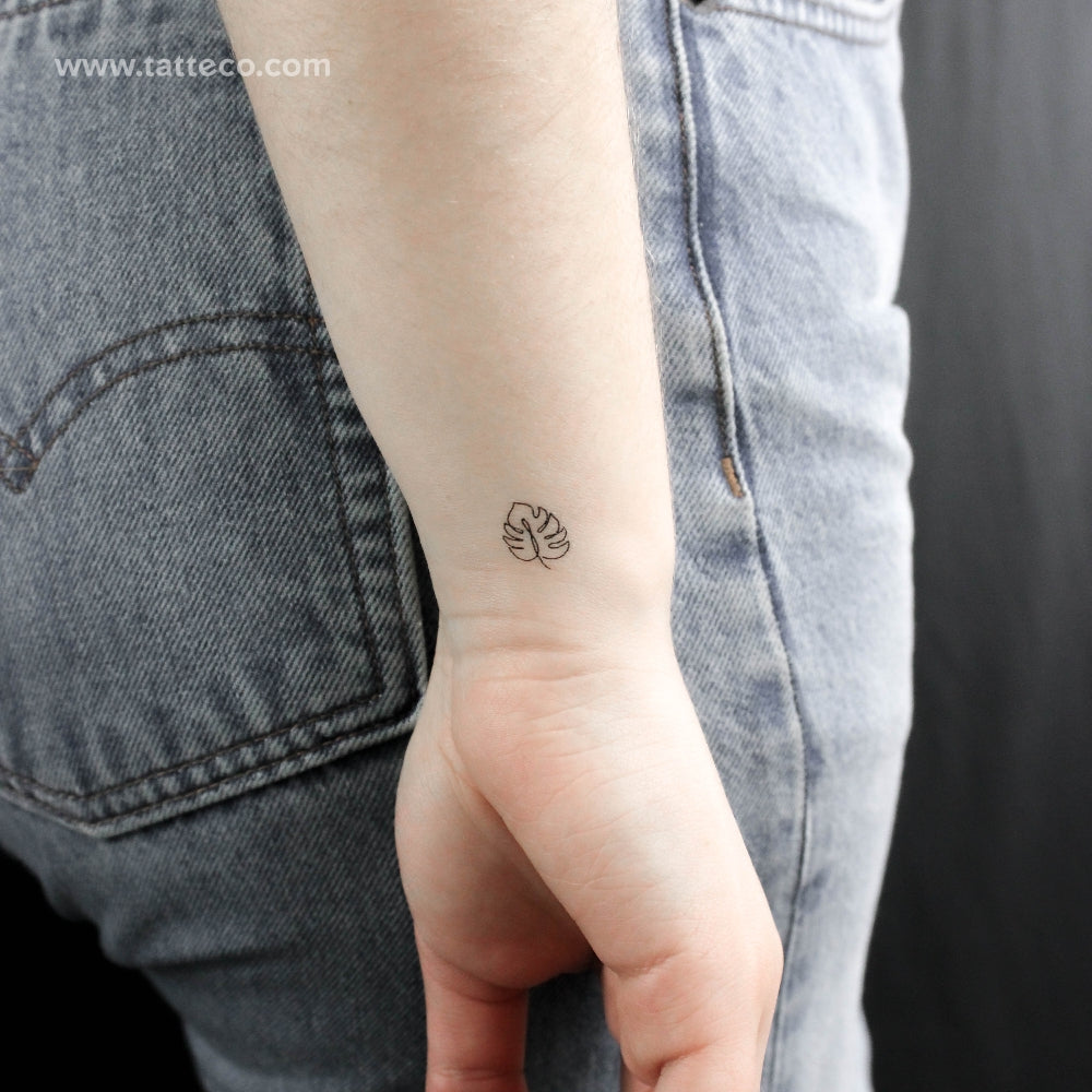 monstera leaf tattoo meaning Fine Line Monstera Leaf Temporary Tattoo