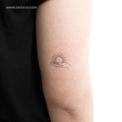 Sun Holding Hand Temporary Tattoo - Set of 3