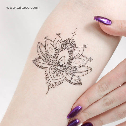Sacred Lotus Flower Temporary Tattoo - Set of 3