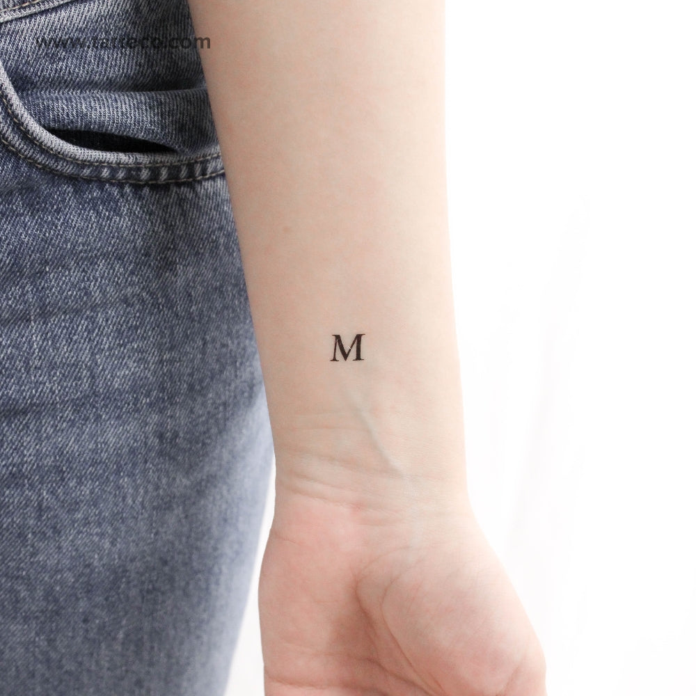 M Serif Capital Letter Temporary Tattoo - Set of 3
