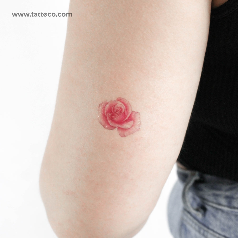 Tatuaje temporal ilustrativo de cabeza de rosa rosa - Juego de 3