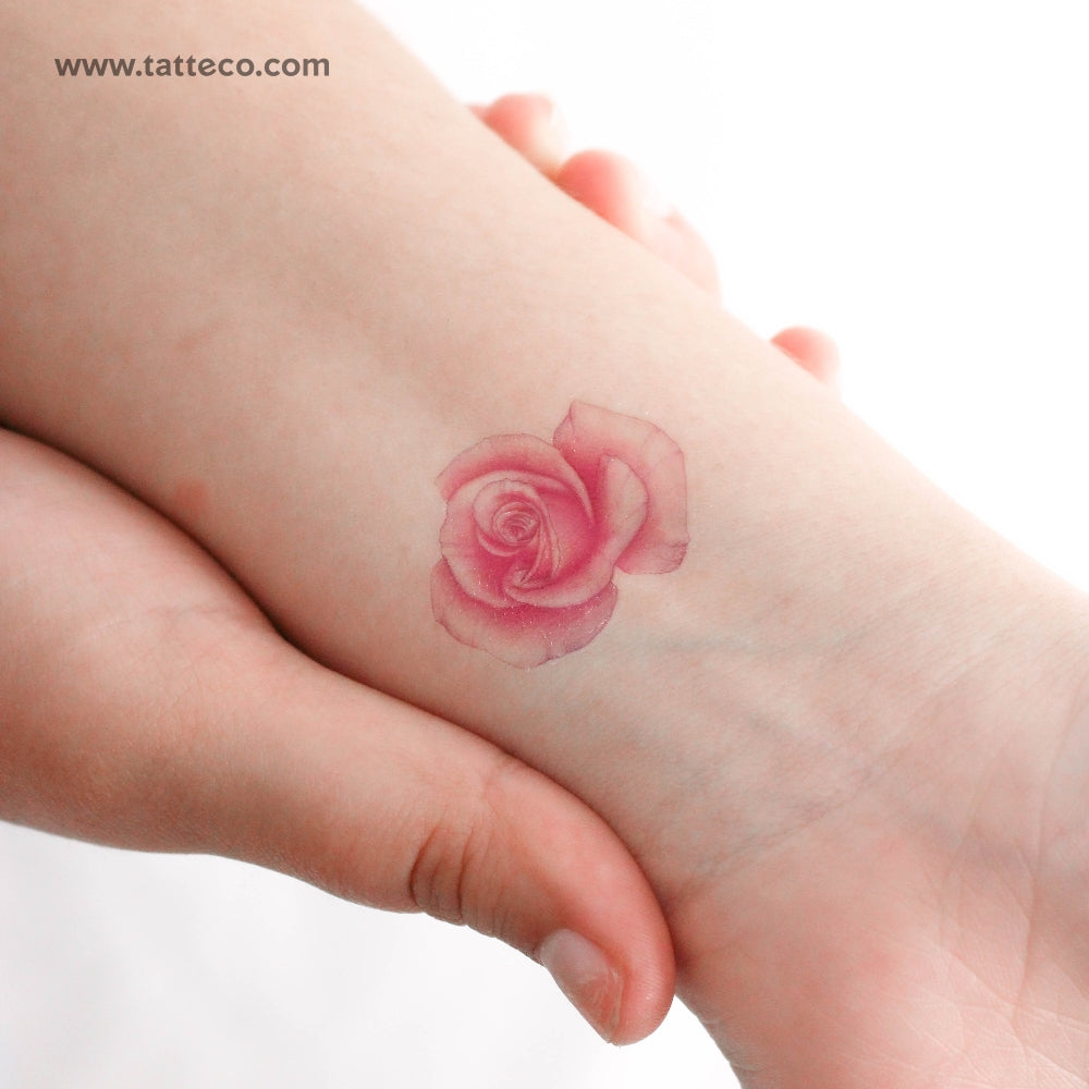 Tatuaje temporal ilustrativo de cabeza de rosa rosa - Juego de 3