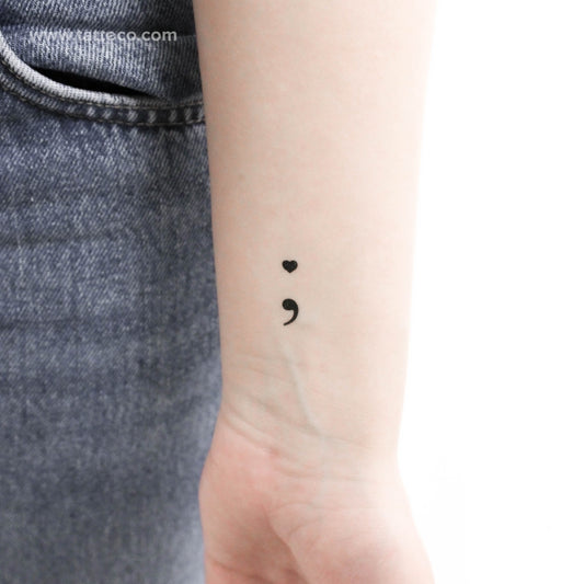 Tatuaje temporal de corazón con punto y coma - Juego de 3
