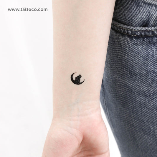 Tatuaje temporal de luna creciente y lobo (juego de 3)