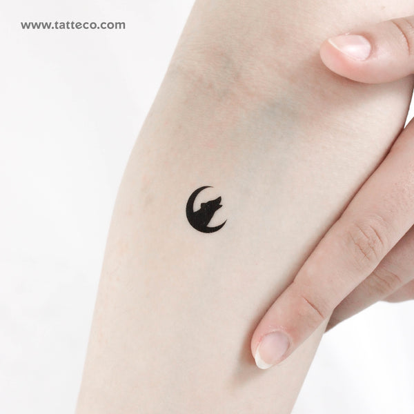 Crescent Moon and Wolf Temporary Tattoo - Set of 3