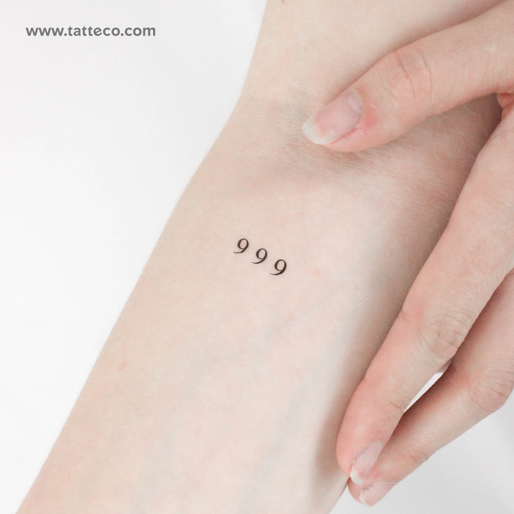 Small 999 Angel Number Temporary Tattoo - Set of 3