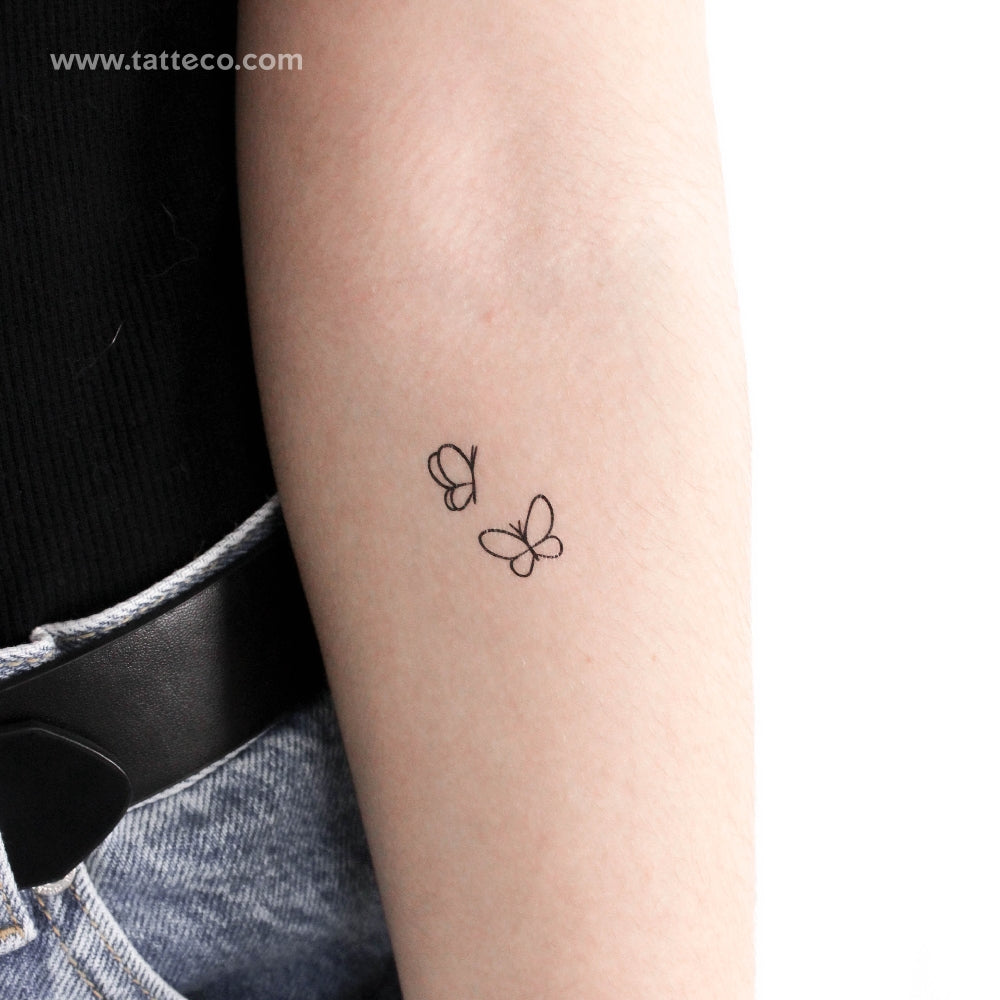 Tatuaje temporal minimalista de dos mariposas (juego de 3)