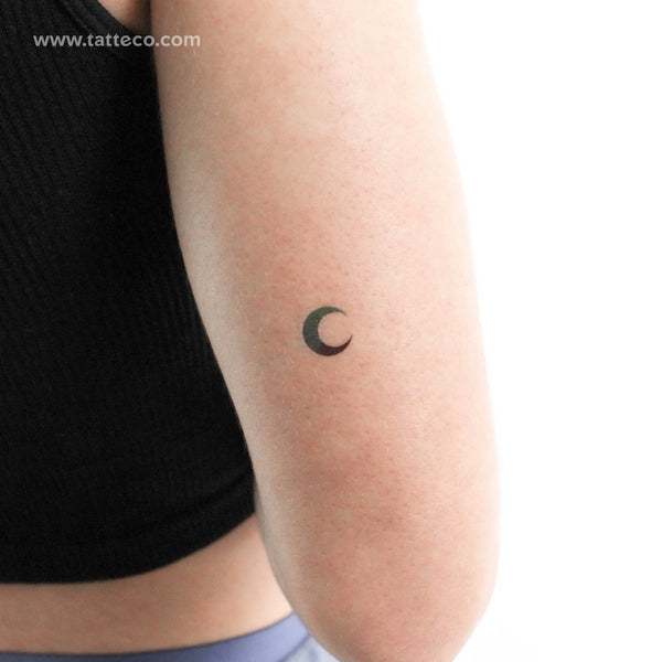 Green Crescent Moon Temporary Tattoo - Set of 3