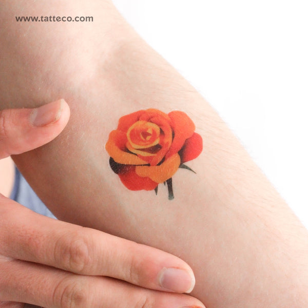 Orange Rose Head Temporary Tattoo by Zihee - Set of 3