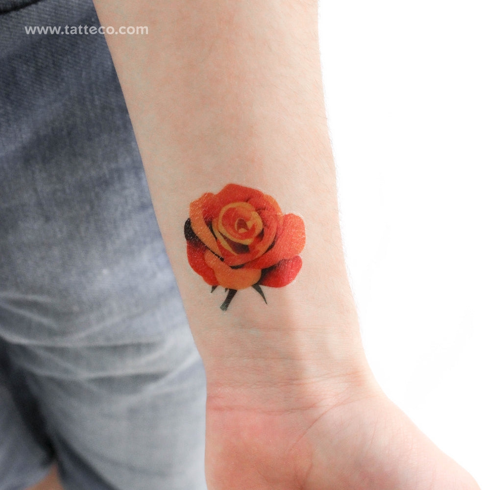 Orange Rose Head Temporary Tattoo by Zihee - Set of 3