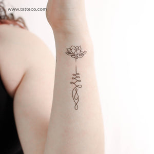 Continuous Line Lotus Unalome Temporary Tattoo - Set of 3