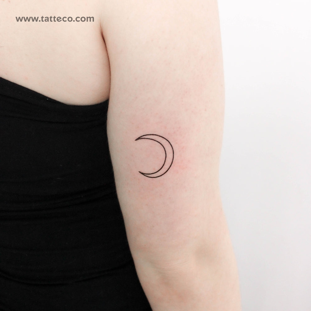 Tatuaje temporal de luna creciente de línea fina (juego de 3)