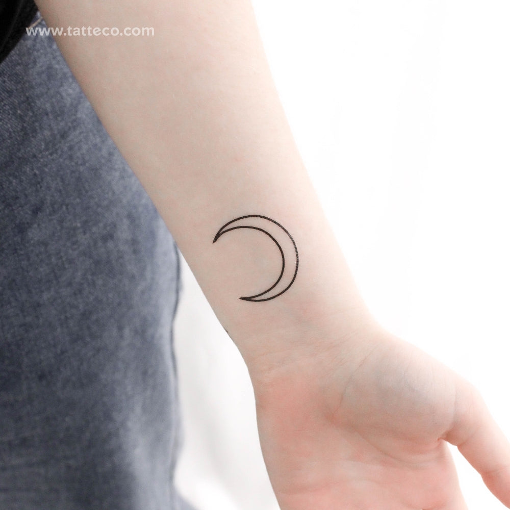 Tatuaje temporal de luna creciente de línea fina (juego de 3)