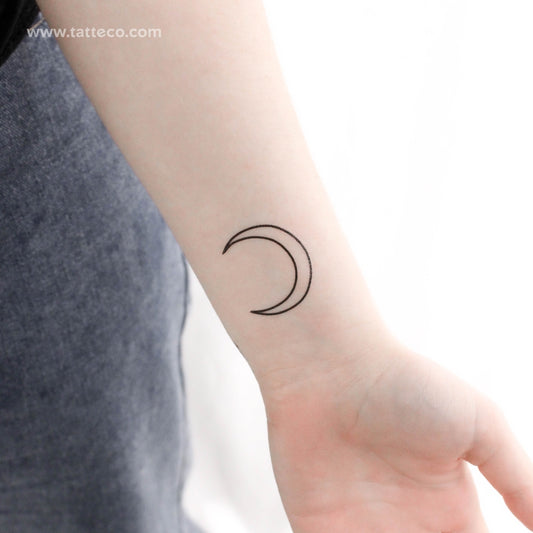 Tatuaje temporal de luna creciente de línea fina (juego de 3)