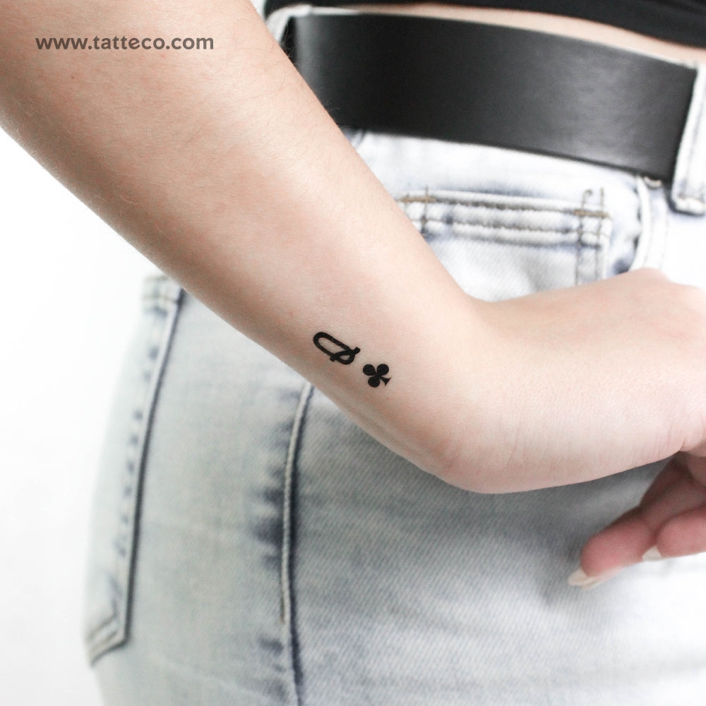 Queen Of Clubs Temporary Tattoo - Set of 3