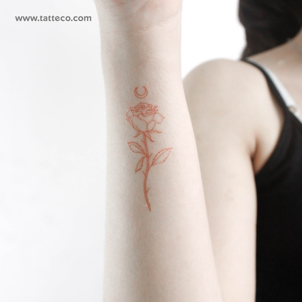 Moon Rose [Red] by Jakenowicz Temporary Tattoo - Set of 3