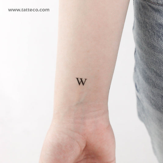 Tatuaje temporal de letra mayúscula W Serif - Juego de 3