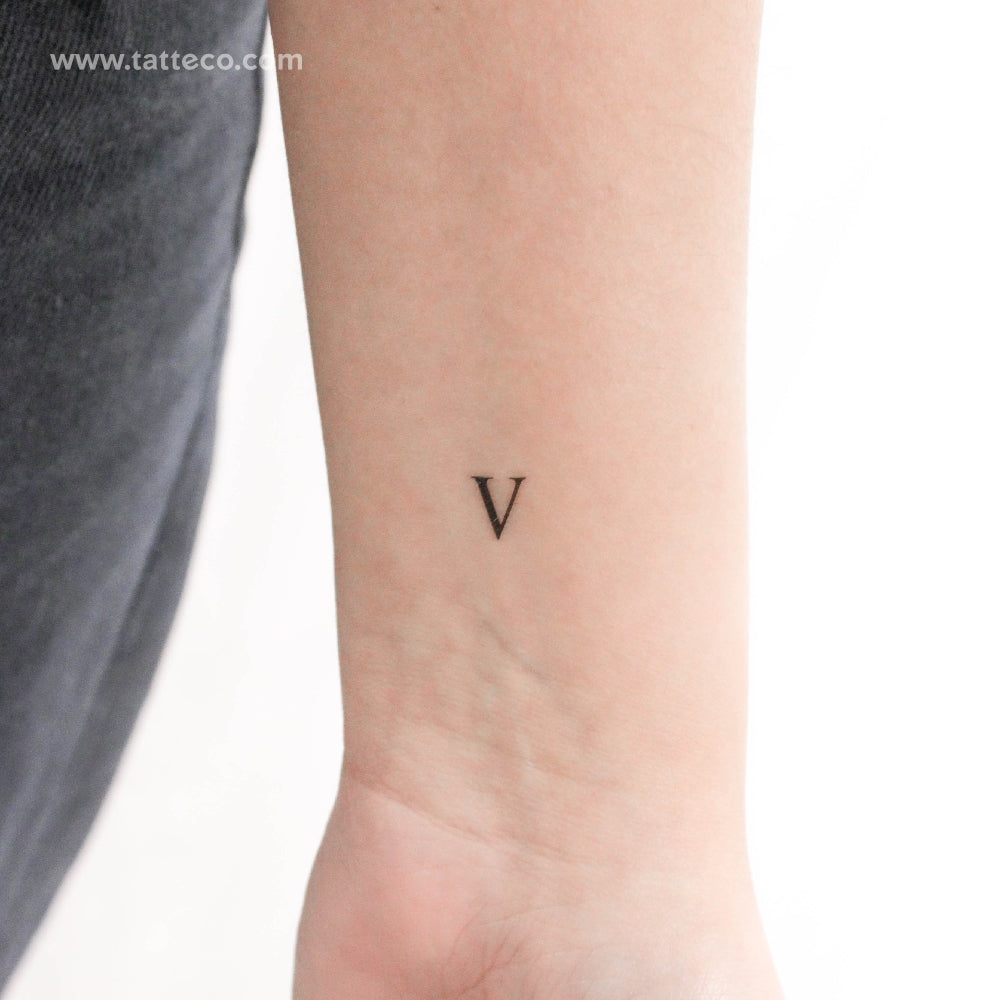 V Serif Capital Letter Temporary Tattoo - Set of 3