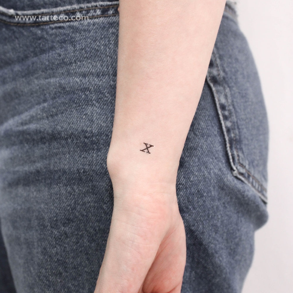 X Uppercase Typewriter Letter Temporary Tattoo (Set of 3)