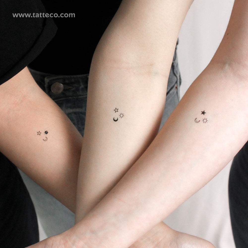 Matching Sun Moon Star Temporary Tattoo - Set of 3