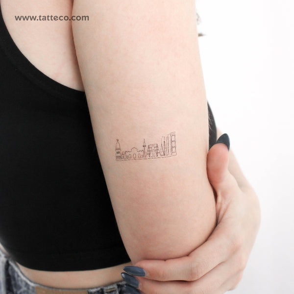 Madrid Skyline Outline Temporary Tattoo - Set of 3