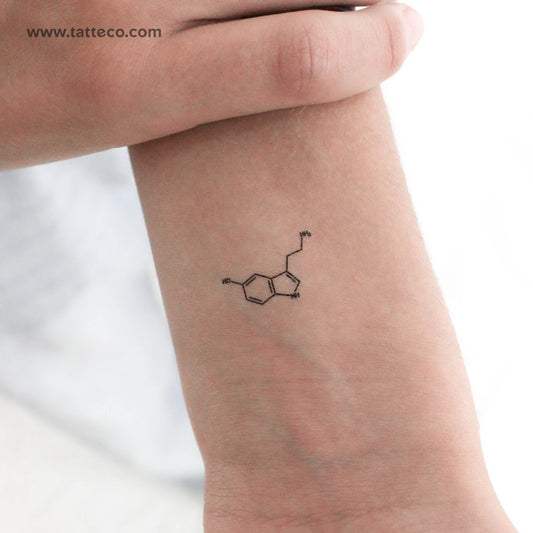 Tatuaje temporal pequeño de la estructura química de la serotonina (juego de 3)