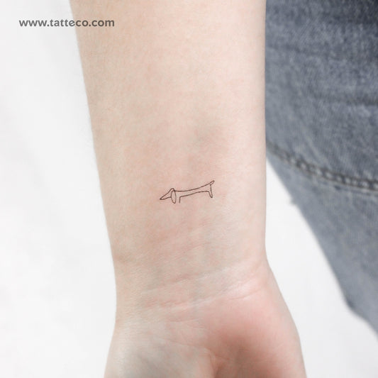 Tatuaje temporal de una línea de perro salchicha - Juego de 3