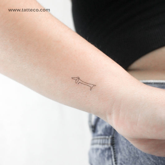 Tatuaje temporal de una línea de perro salchicha - Juego de 3