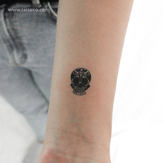 Tatuaje temporal pequeño de calavera de azúcar negra (juego de 3)