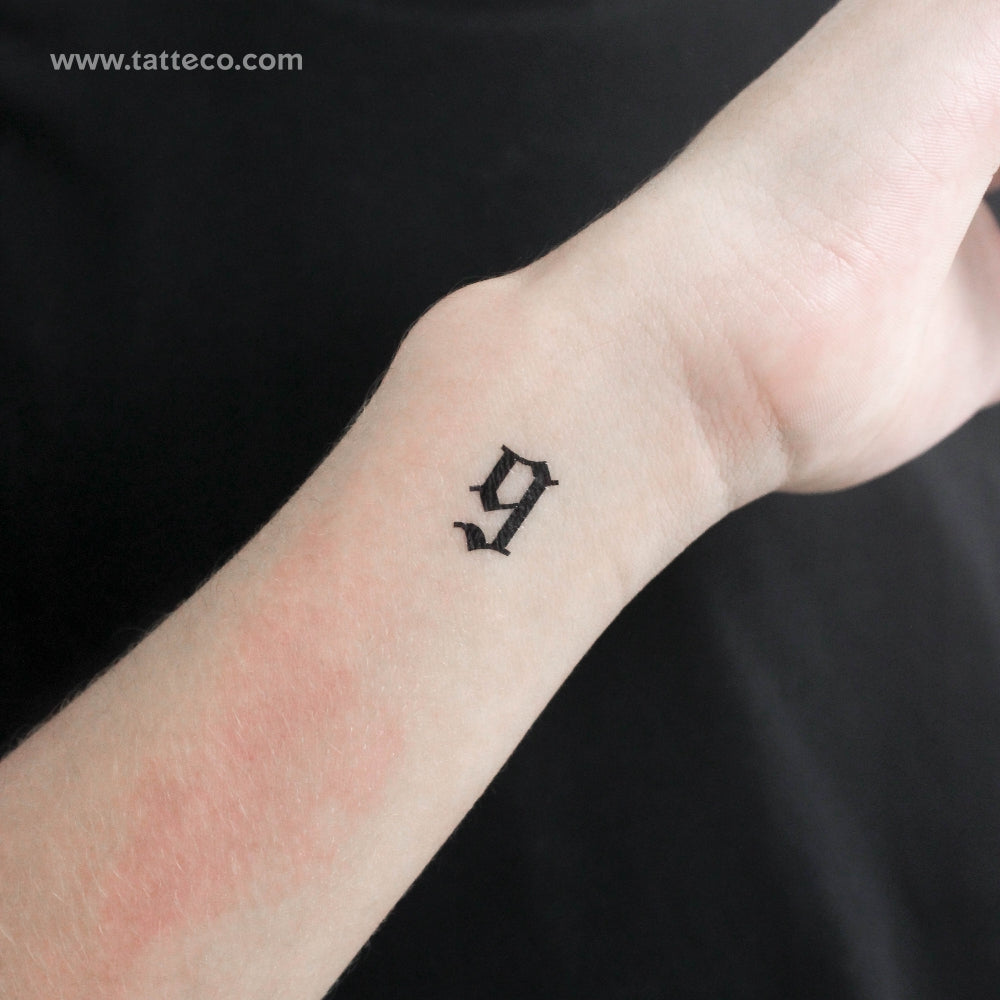 Gothic Style Number 9 Temporary Tattoo - Set of 3