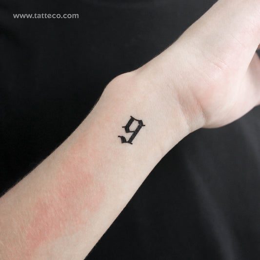 Gothic Style Number 9 Temporary Tattoo - Set of 3