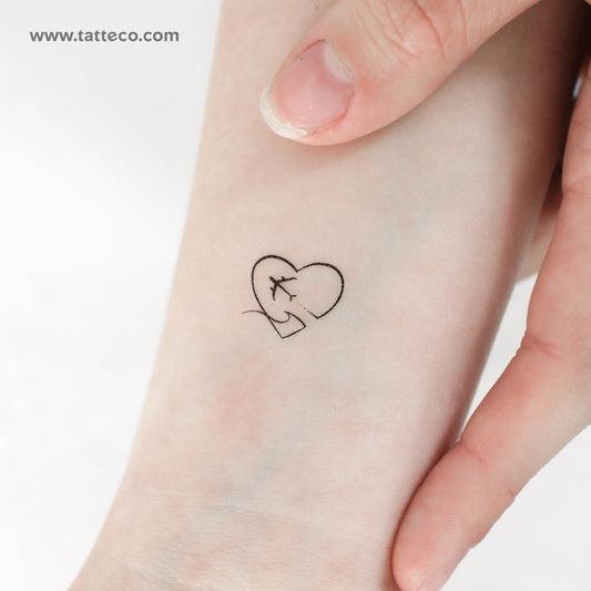 Tatuaje temporal de corazón, avión y ola (juego de 3)