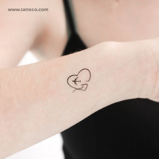 Tatuaje temporal de corazón, avión y ola (juego de 3)