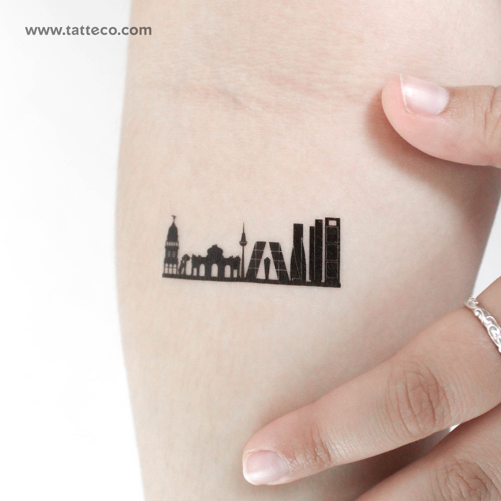 Tatuaje temporal del horizonte de Madrid - Juego de 3