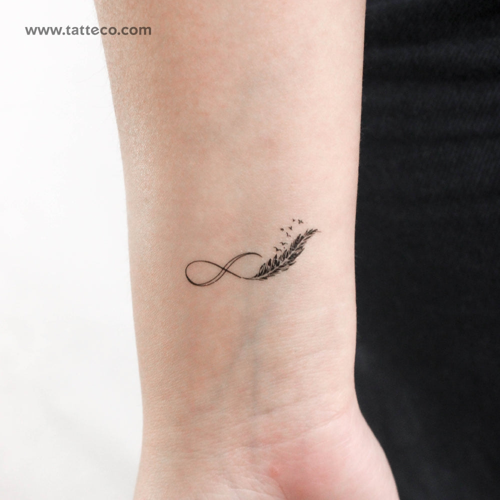 Tatuaje temporal del símbolo del infinito con pluma (juego de 3)