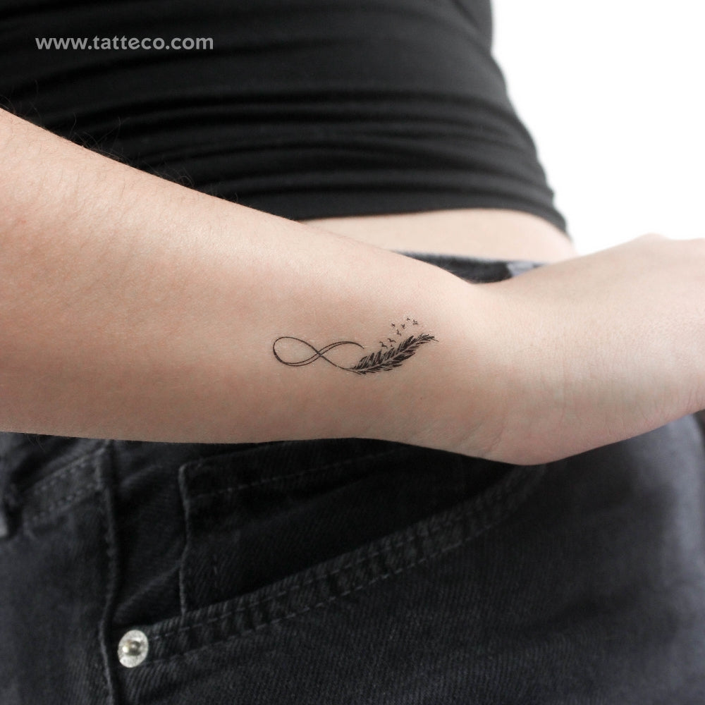 Tatuaje temporal del símbolo del infinito con pluma (juego de 3)
