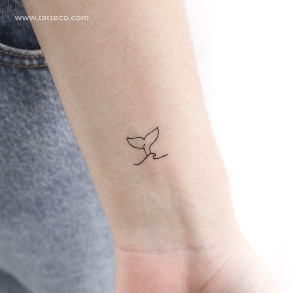 Wave And Whale Tail Temporary Tattoo - Set of 3