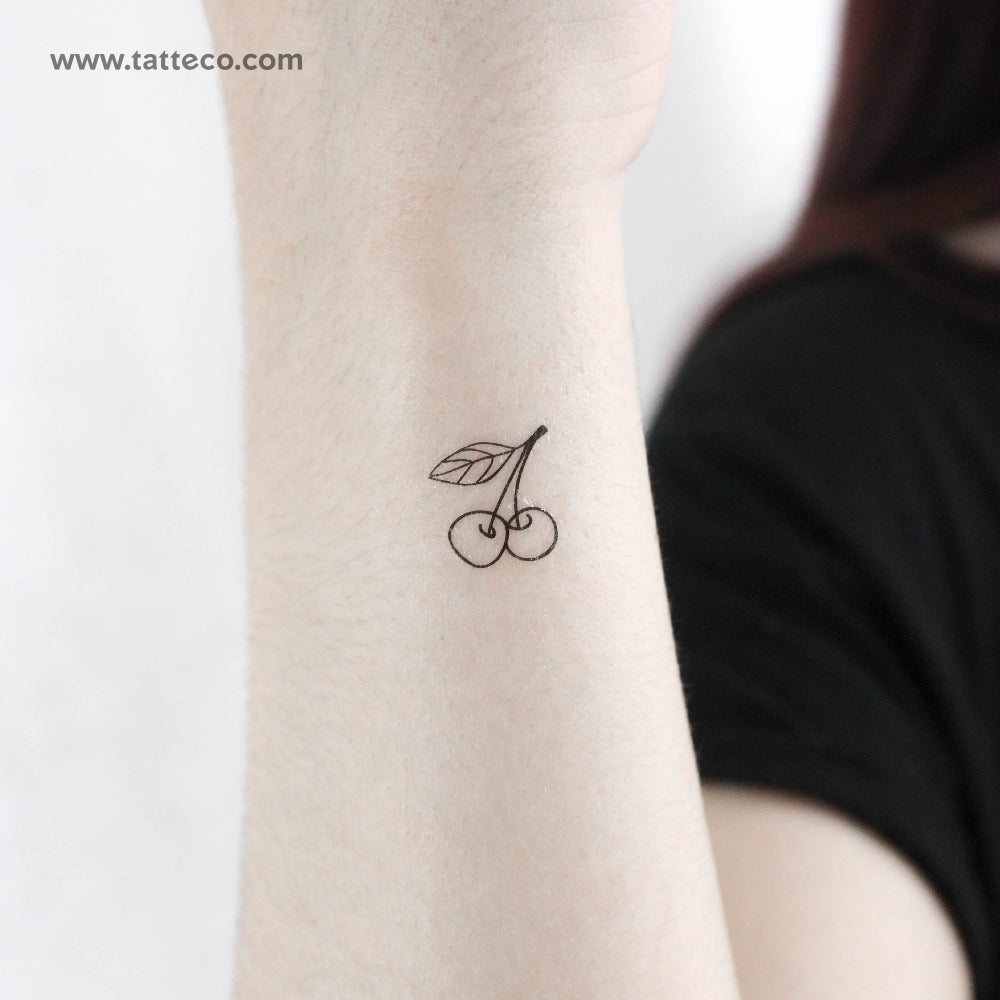 Tiny Cherry Couple Temporary Tattoo - Set of 3