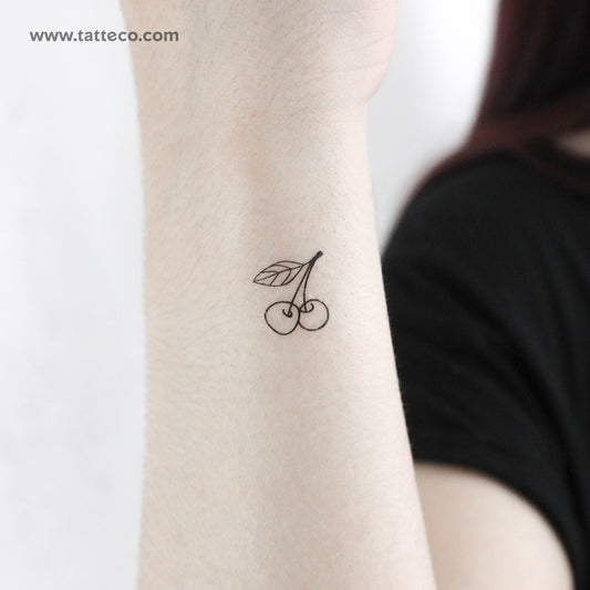 Tiny Cherry Couple Temporary Tattoo - Set of 3