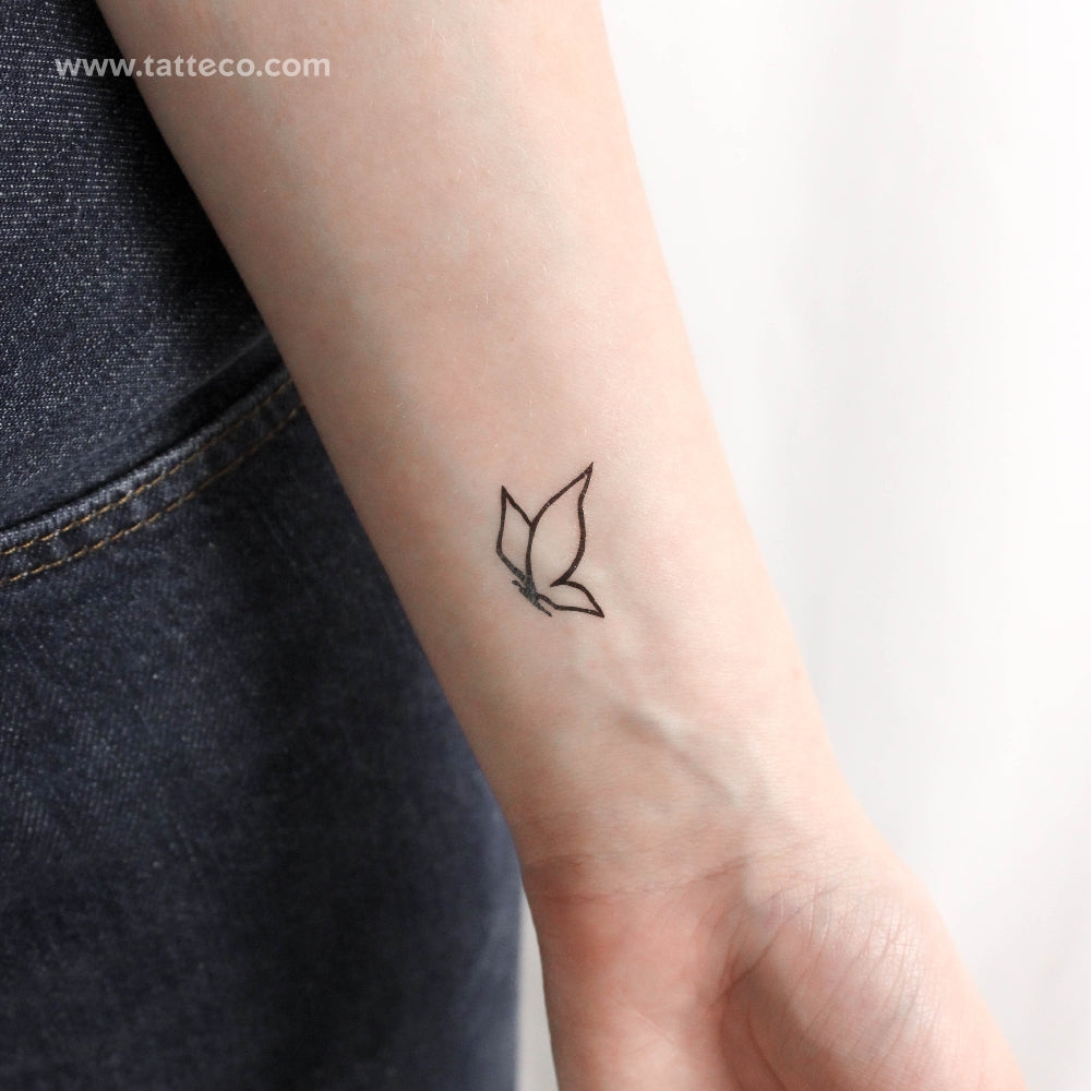 Tatuaje temporal minimalista de mariposa voladora (juego de 3)