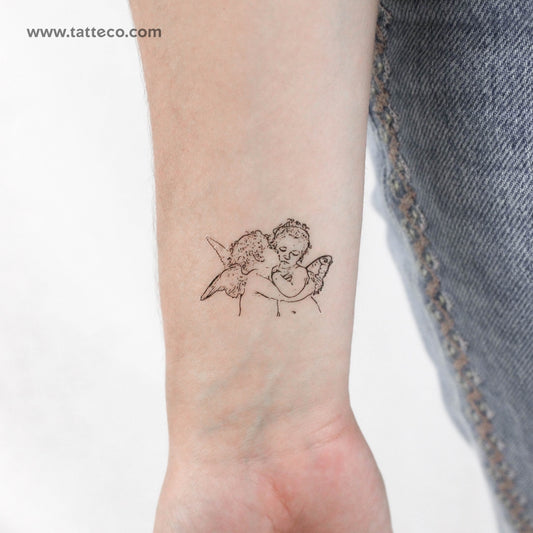 Tatuaje temporal "El primer beso" de Bouguereau (línea fina) - Juego de 3