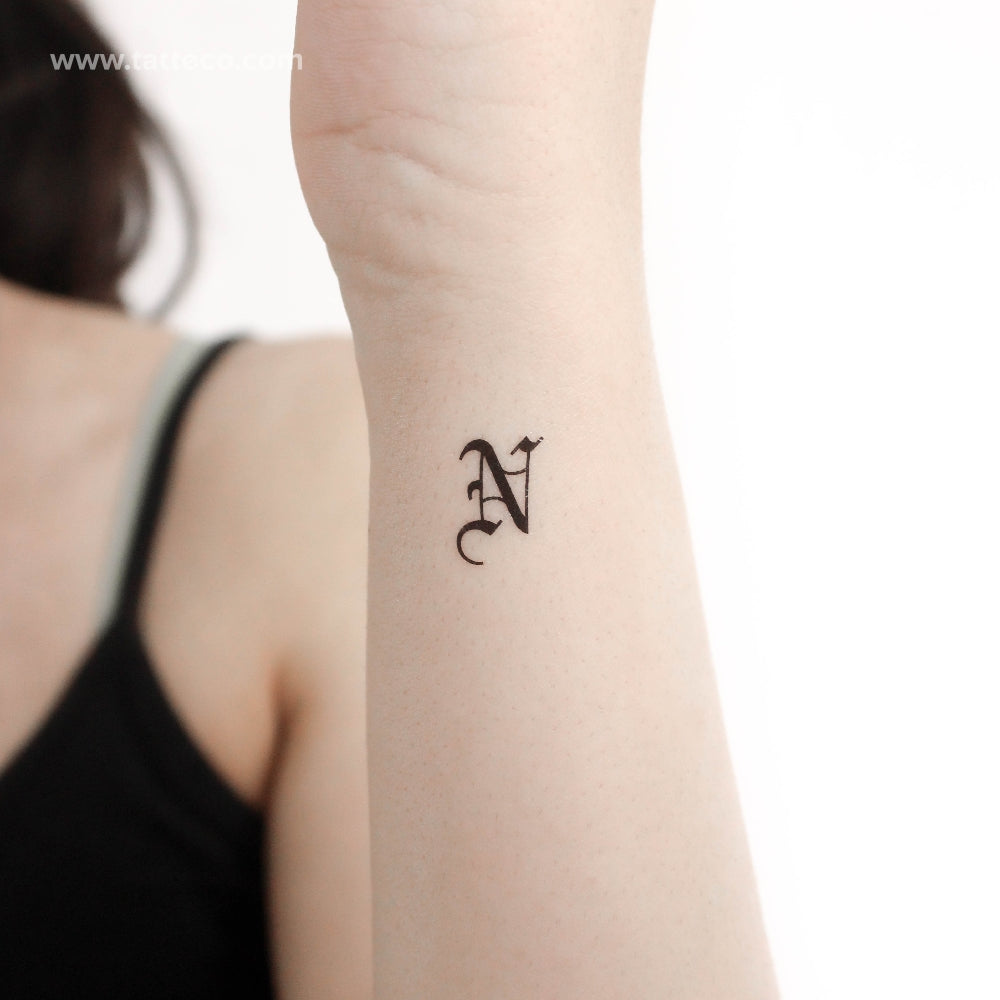 Gothic N Letter Temporary Tattoo - Set of 3