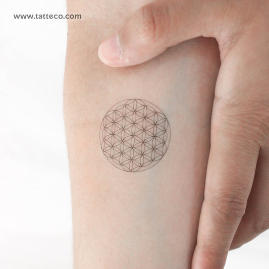 Tatuaje temporal de flor de la vida de línea fina (juego de 3)