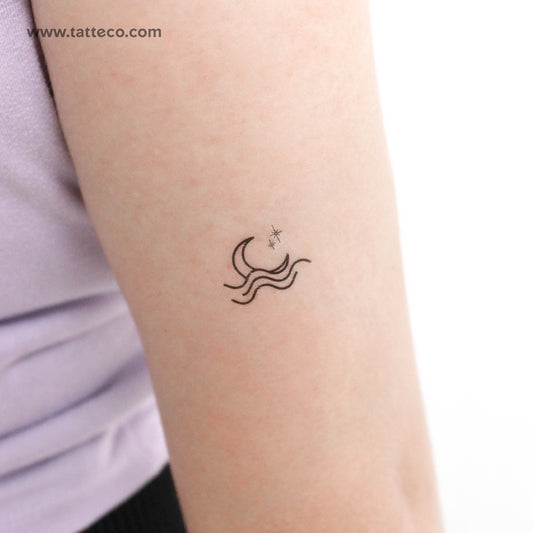 Tatuaje temporal de luna y estrellas en el mar (juego de 3)